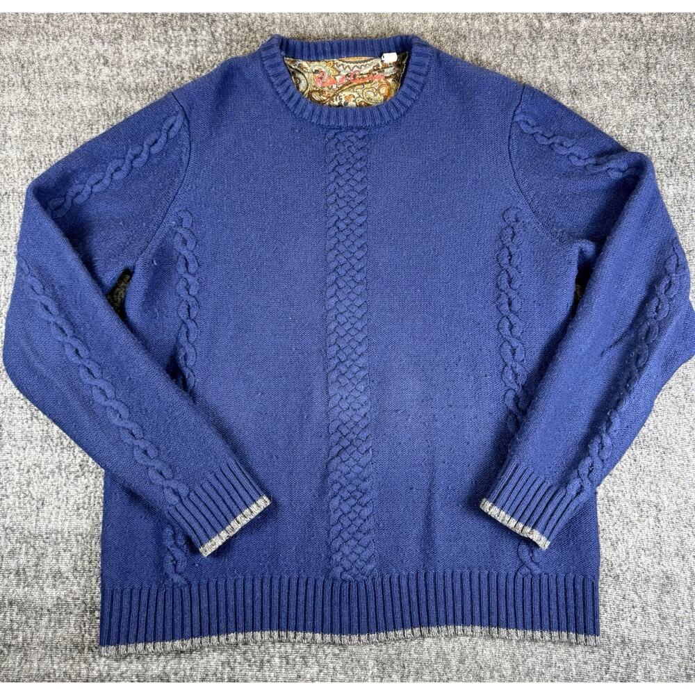 Mens Robert Graham Navy Blue Cashmere/Wool/Cotton Blend Knit Crewneck Sweater L